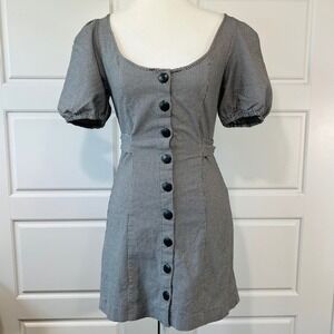 Urban Outfitters Black White Houndstooth Puff Sleeve Button Front Mini Dress M